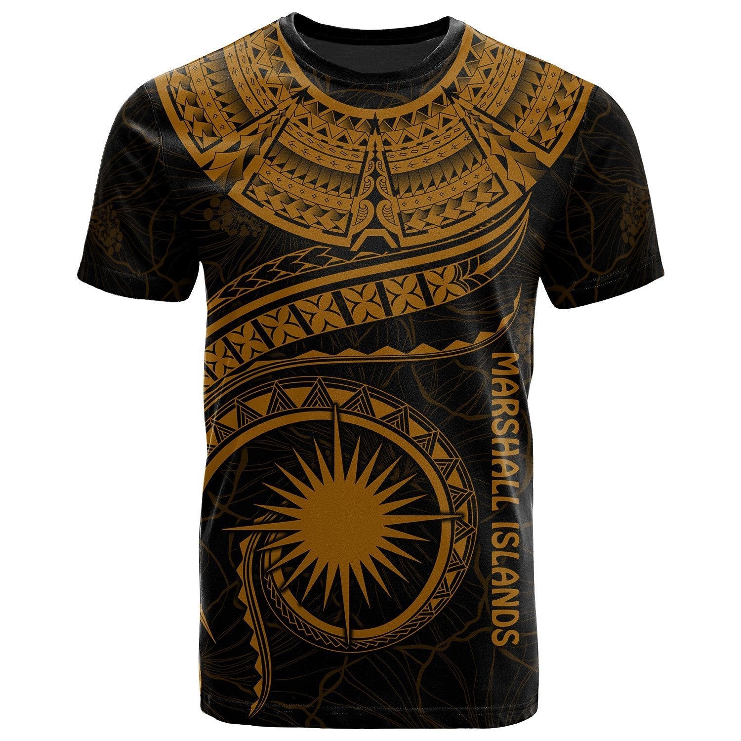 Marshall Islands Polynesian T shirt - Marshall Islands Waves (Golden) - Vibe Hoodie Shop