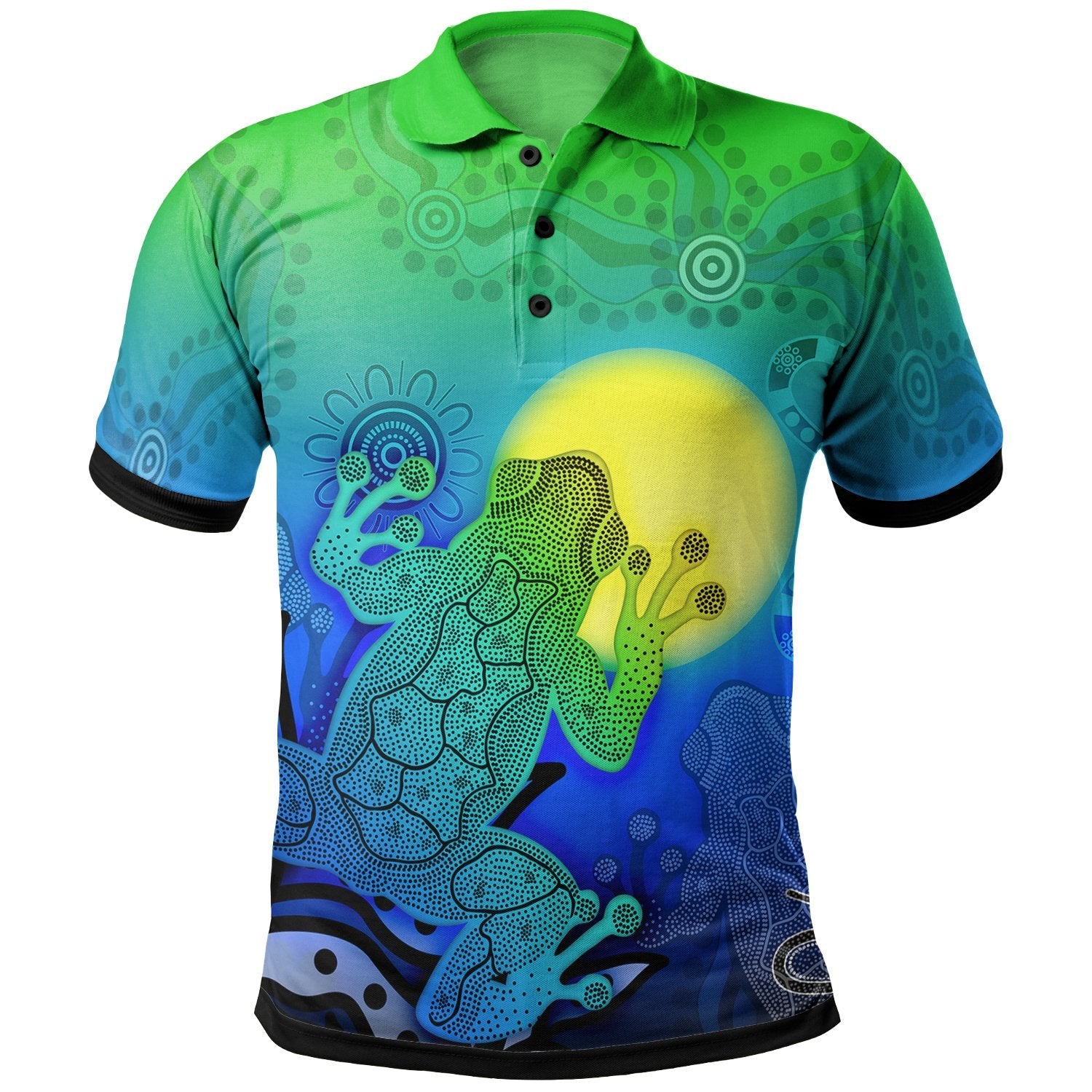 Aboriginal Polo Shirts - Indigenous Frog (Blue) - Vibe Hoodie Shop