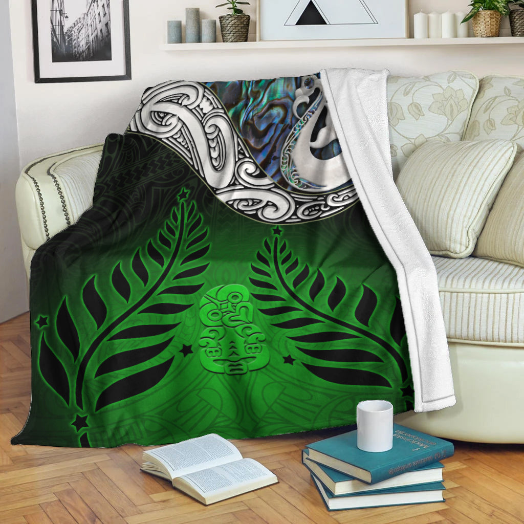 New Zealand Maori Premium Blanket - Manaia Paua Shell Glitter Green LT4 - Vibe Hoodie Shop