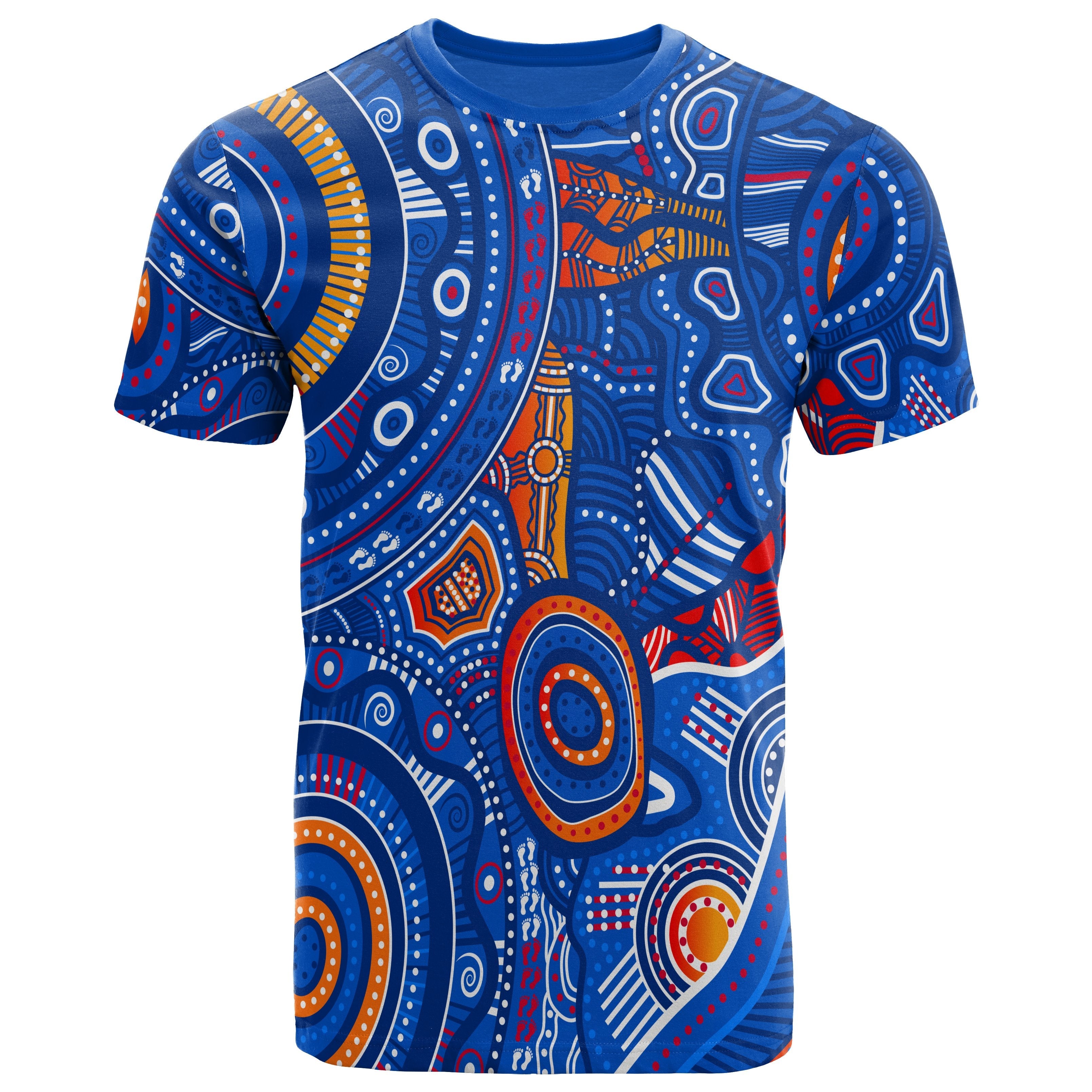 Aboriginal T shirt - Indigenous Footprint Patterns Blue Color - Vibe Hoodie Shop