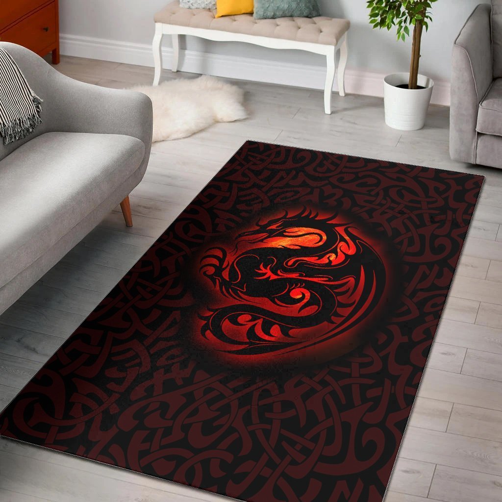 Wales Celtic Area Rug - Fury Celtic Dragon With Knot - Vibe Hoodie Shop