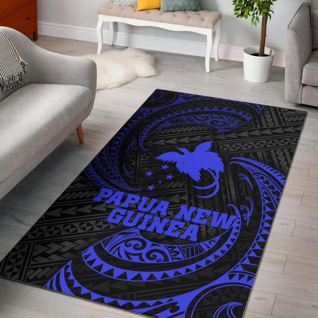 Papua New Guinea Polynesian Area Rug - Blue Tribal Wave - Vibe Hoodie Shop