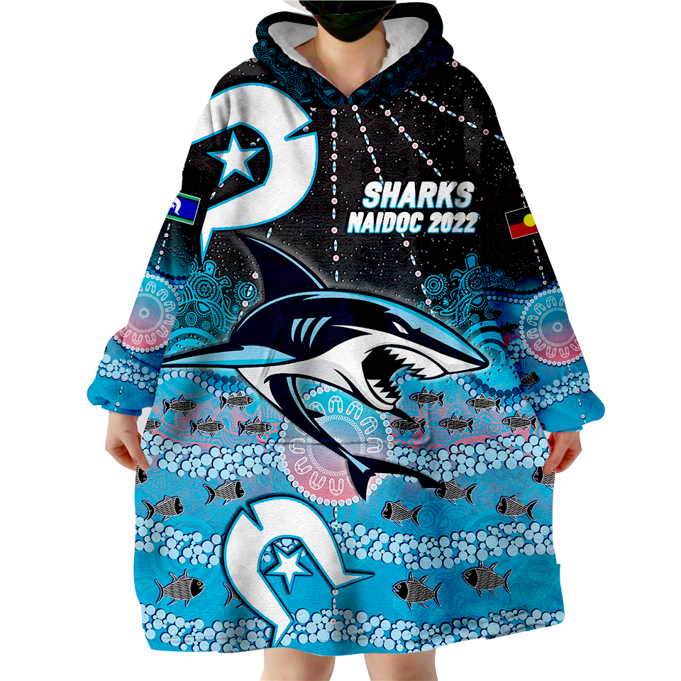 (Custom Personalised) Sharks Rugby NAIDOC 2022 Aboriginal Wearable Blanket Hoodie - - Vibe Hoodie Shop