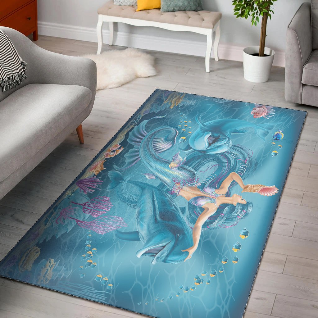 Area Rug - Australia Beautiful Mermaid With Dolphin - Vibe Hoodie Shop