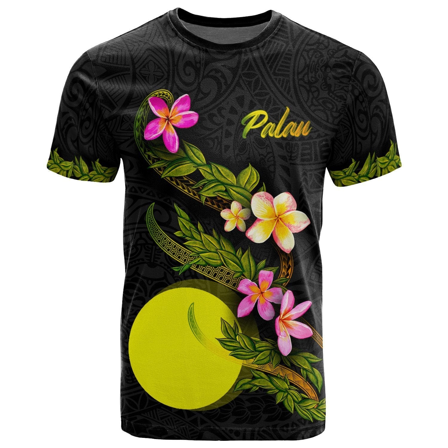 Palau Polynesian T shirt - Plumeria Tribal - Vibe Hoodie Shop