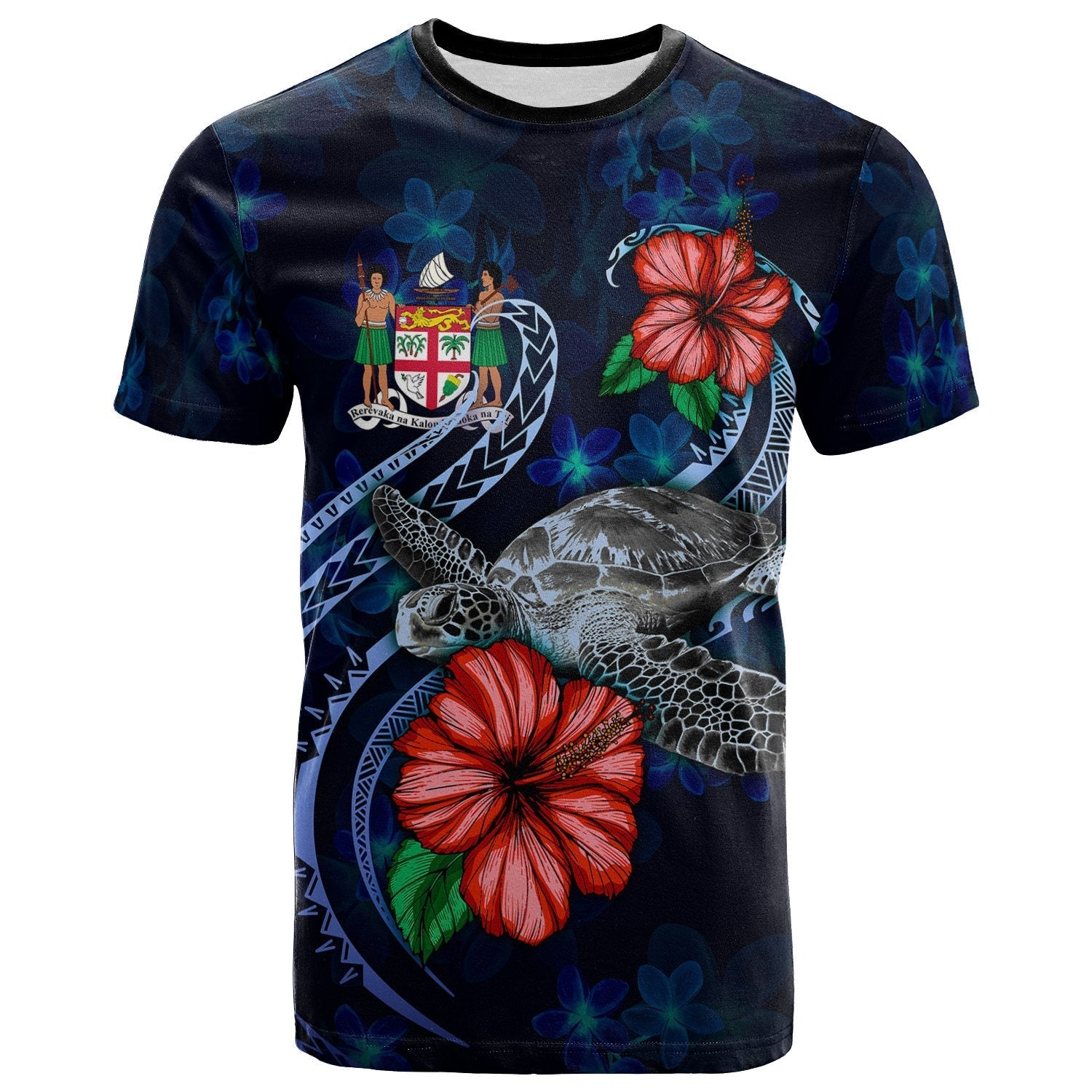 Fiji Polynesian T shirt - Blue Turtle Hibiscus - Vibe Hoodie Shop