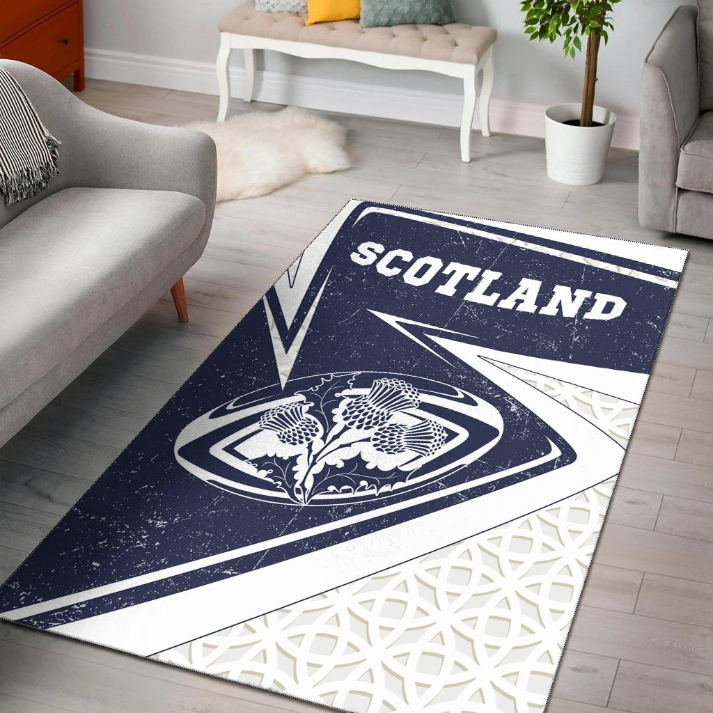 Scotland Rugby Area Rug - Celtic Scottish Rugby Ball Thistle Ver - Vibe Hoodie Shop