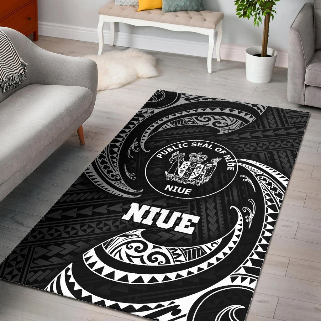 Niue Polynesian Area Rug - White Tribal Wave - Vibe Hoodie Shop