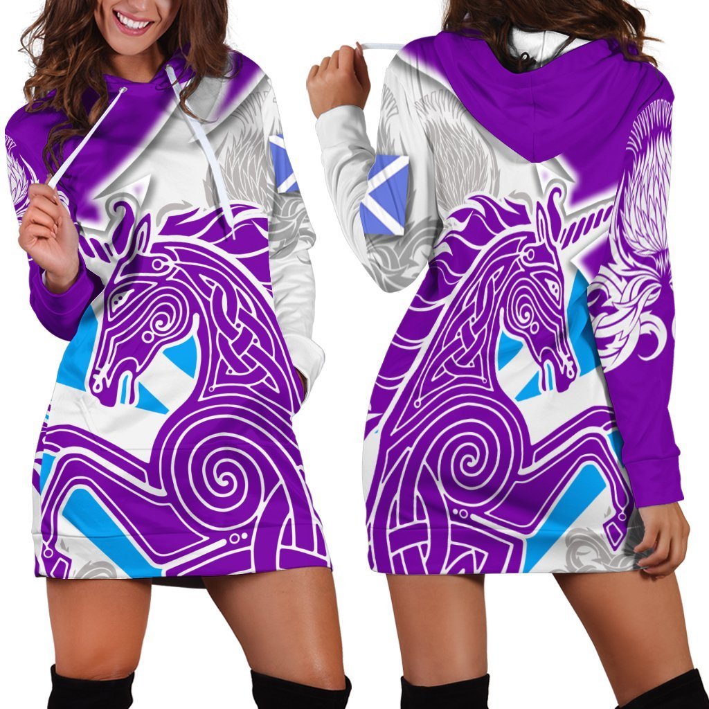 Celtic Scotland Hoodie Dress - Scotland Unicorn and Thistle Pattern - Vibe Hoodie Shop