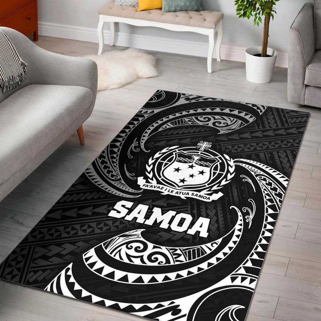 Samoa Polynesian Area Rug - White Tribal Wave - Vibe Hoodie Shop