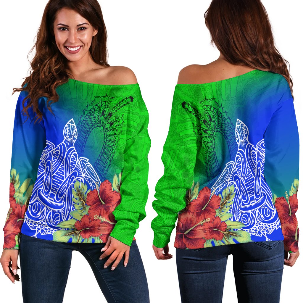 Torres Strait Islanders Off Shoulder Sweater - Ocean Hibiscus - Vibe Hoodie Shop