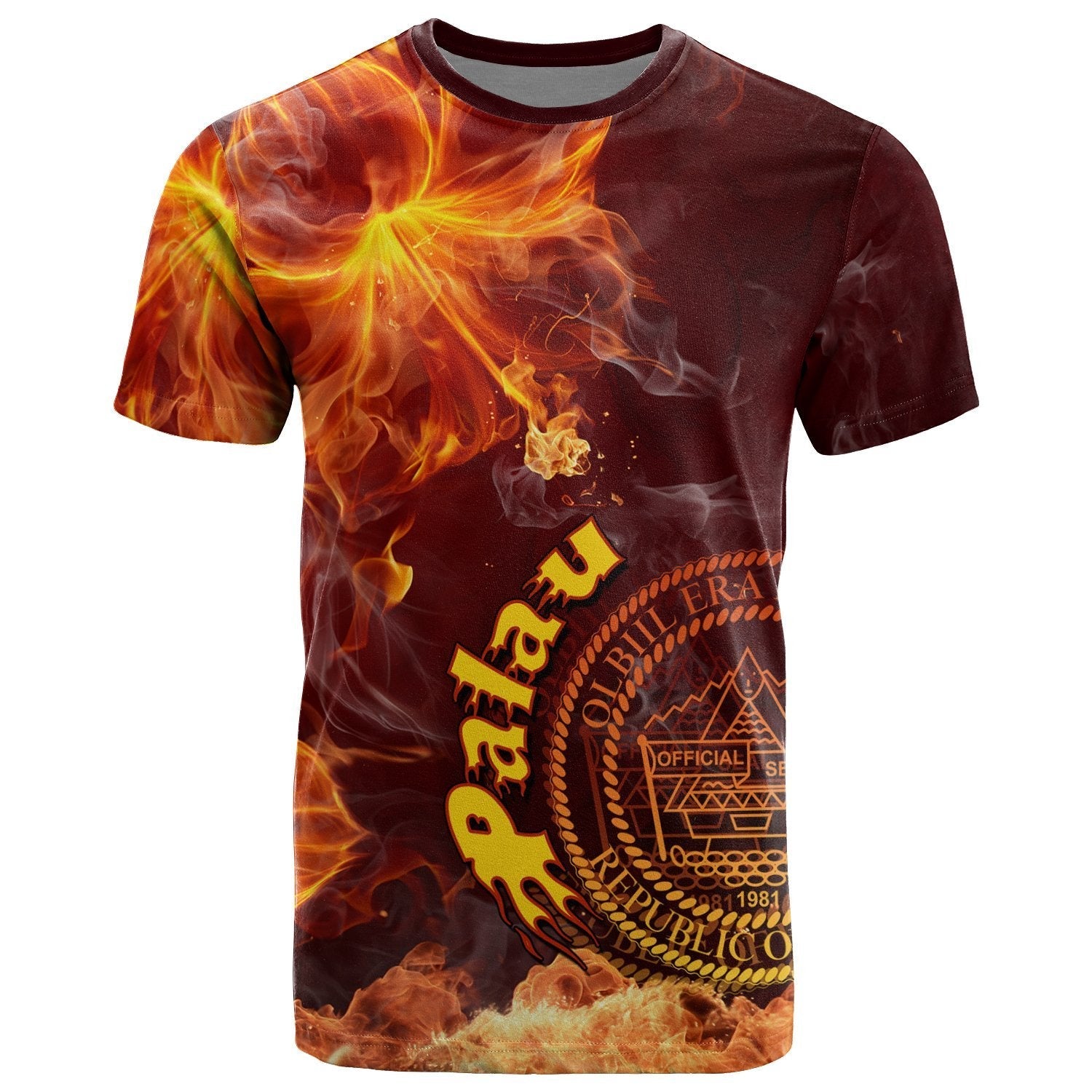 Palau Polynesian T - Shirt - Fire Hibiscus - Vibe Hoodie Shop