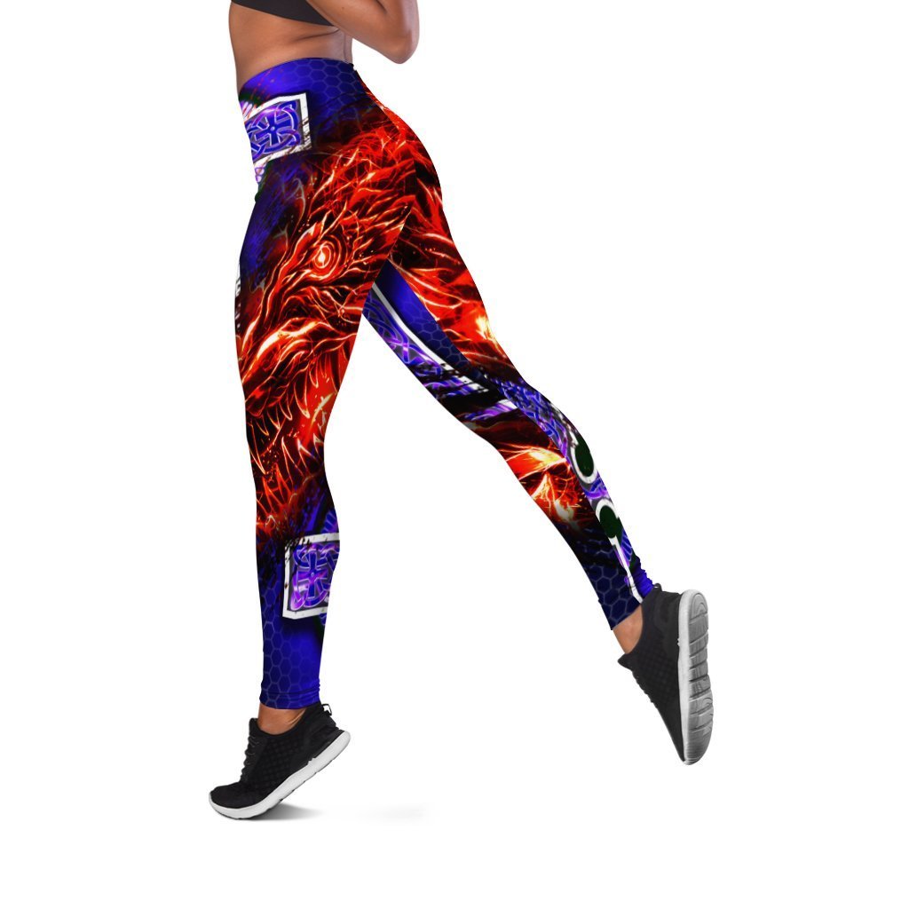 Celtic Dragon Leggings - Fire Dragon And Water Cross Style - Vibe Hoodie Shop