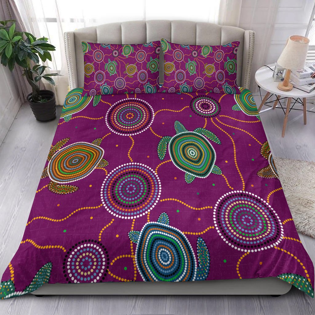 Bedding Set - Aboriginal Turtle Purple Australia Dot Patterns - Vibe Hoodie Shop