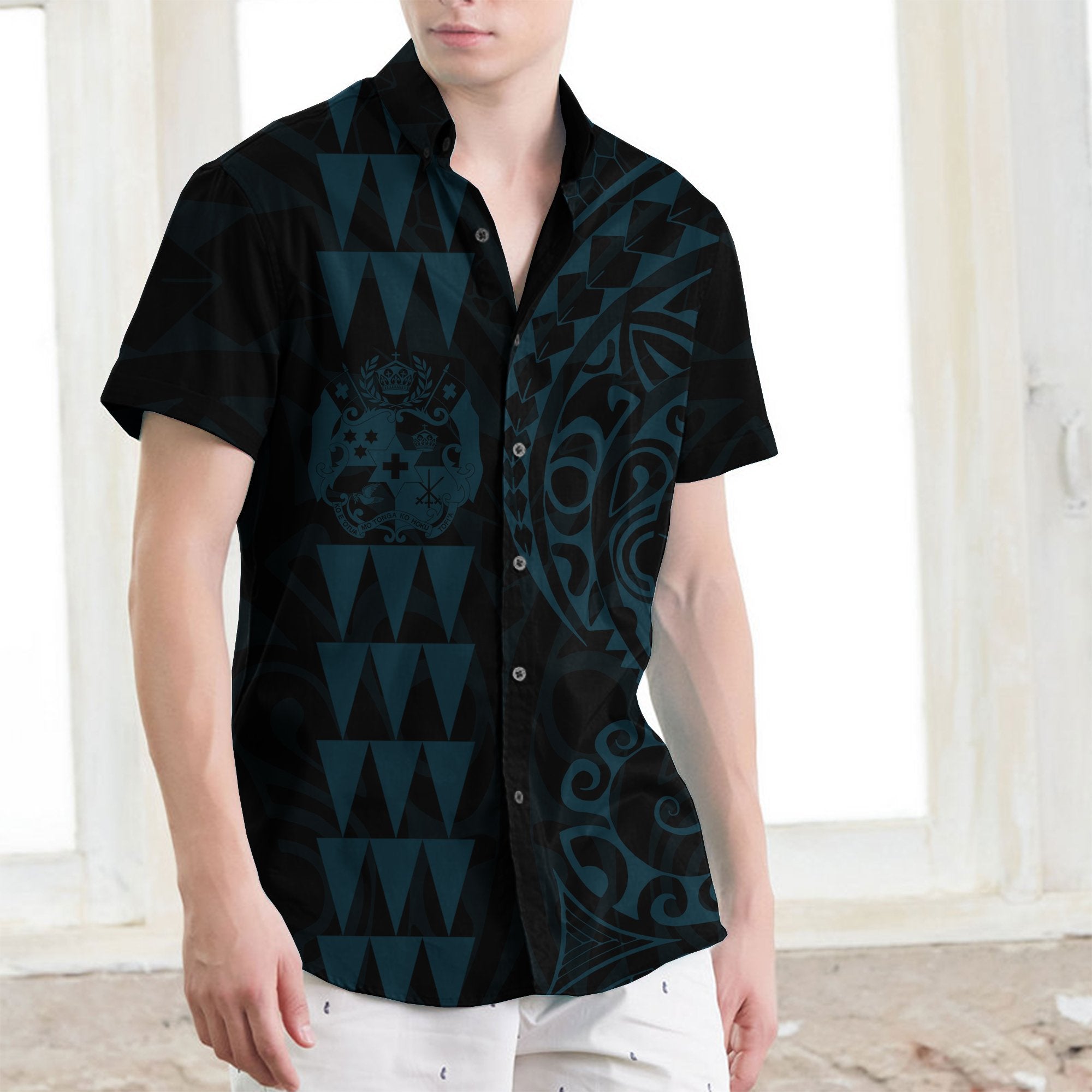 Tonga Polynesian Short Sleeve Shirt Blue - Vibe Hoodie Shop