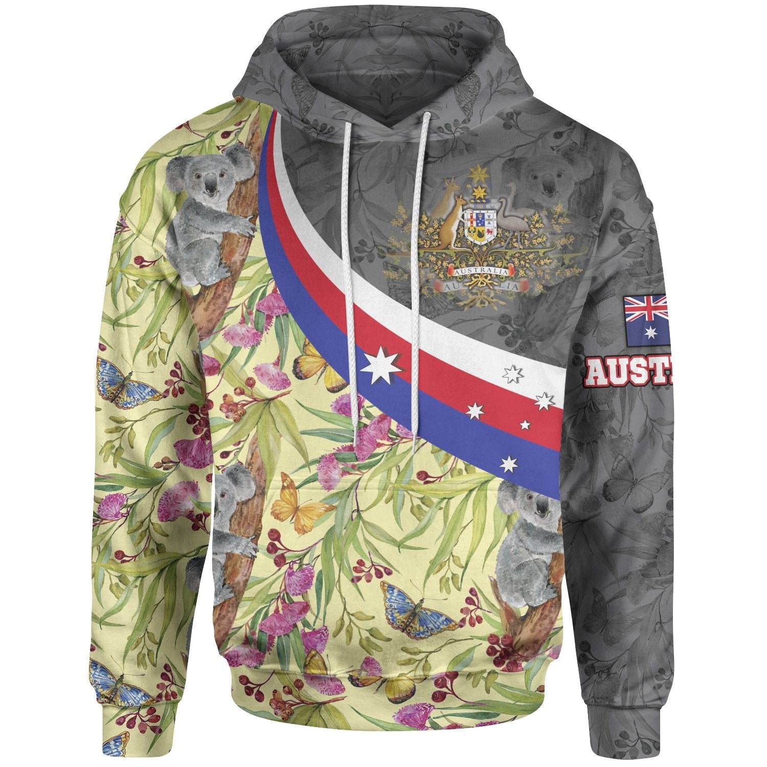 Hoodie, Australia Coat Of Arms with Koala Patterns Ver01 - Vibe Hoodie Shop