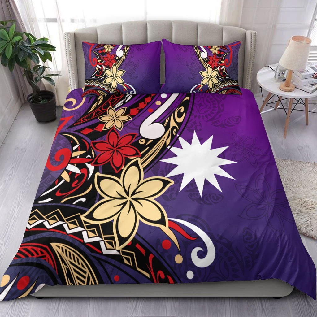 Nauru Bedding Set - Tribal Flower With Special Turtles Purple Color - Vibe Hoodie Shop