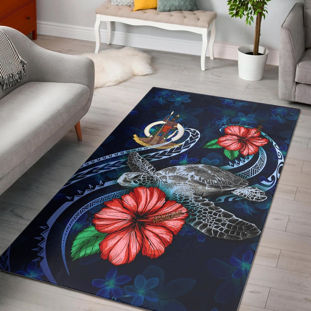 Vanuatu Polynesian Area Rug - Blue Turtle Hibiscus - Vibe Hoodie Shop