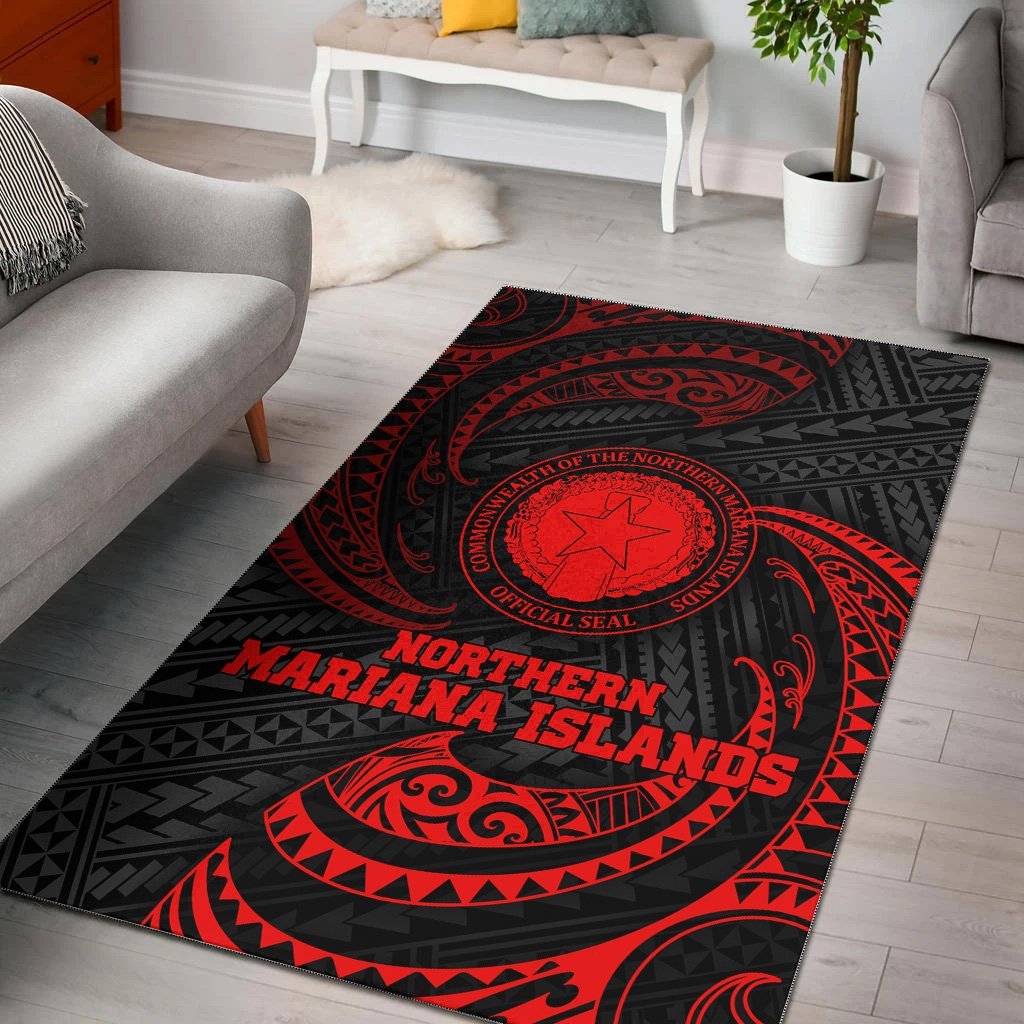 Northern Mariana Islands Polynesian Area Rug - Red Tribal Wave - Vibe Hoodie Shop