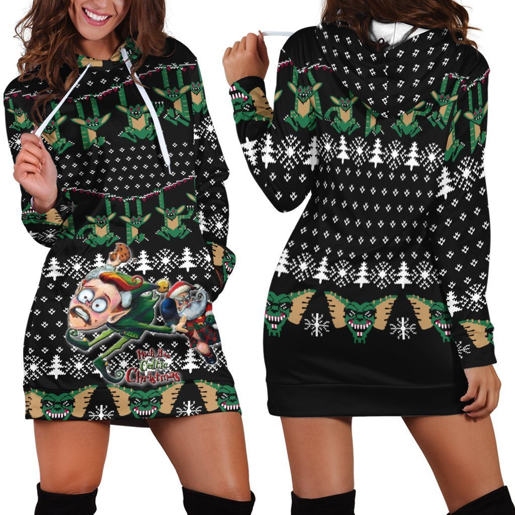 Celtic Ugly Christmas Women's Hoodie Dress - Kick Ass Xmas Ho Ho Ho - Vibe Hoodie Shop