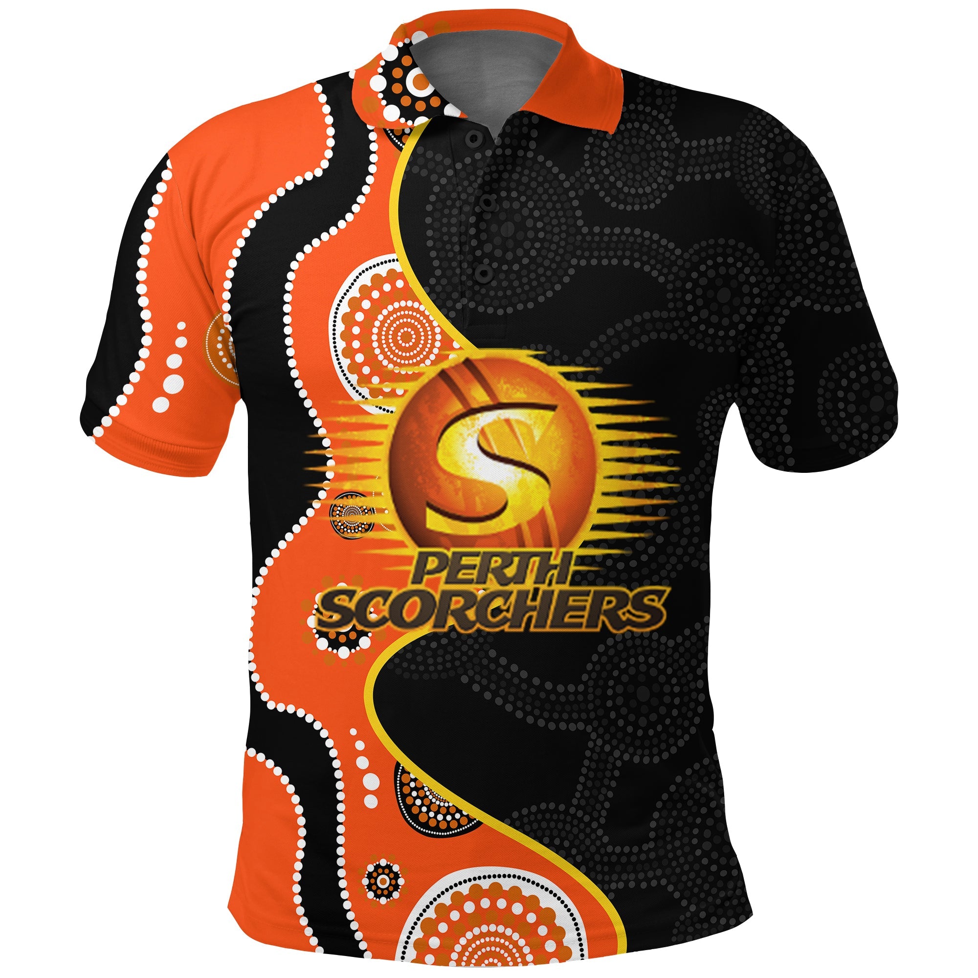 Perth Scorchers Indigenous Orange and Black Polo Shirt - LT20 - Vibe Hoodie Shop