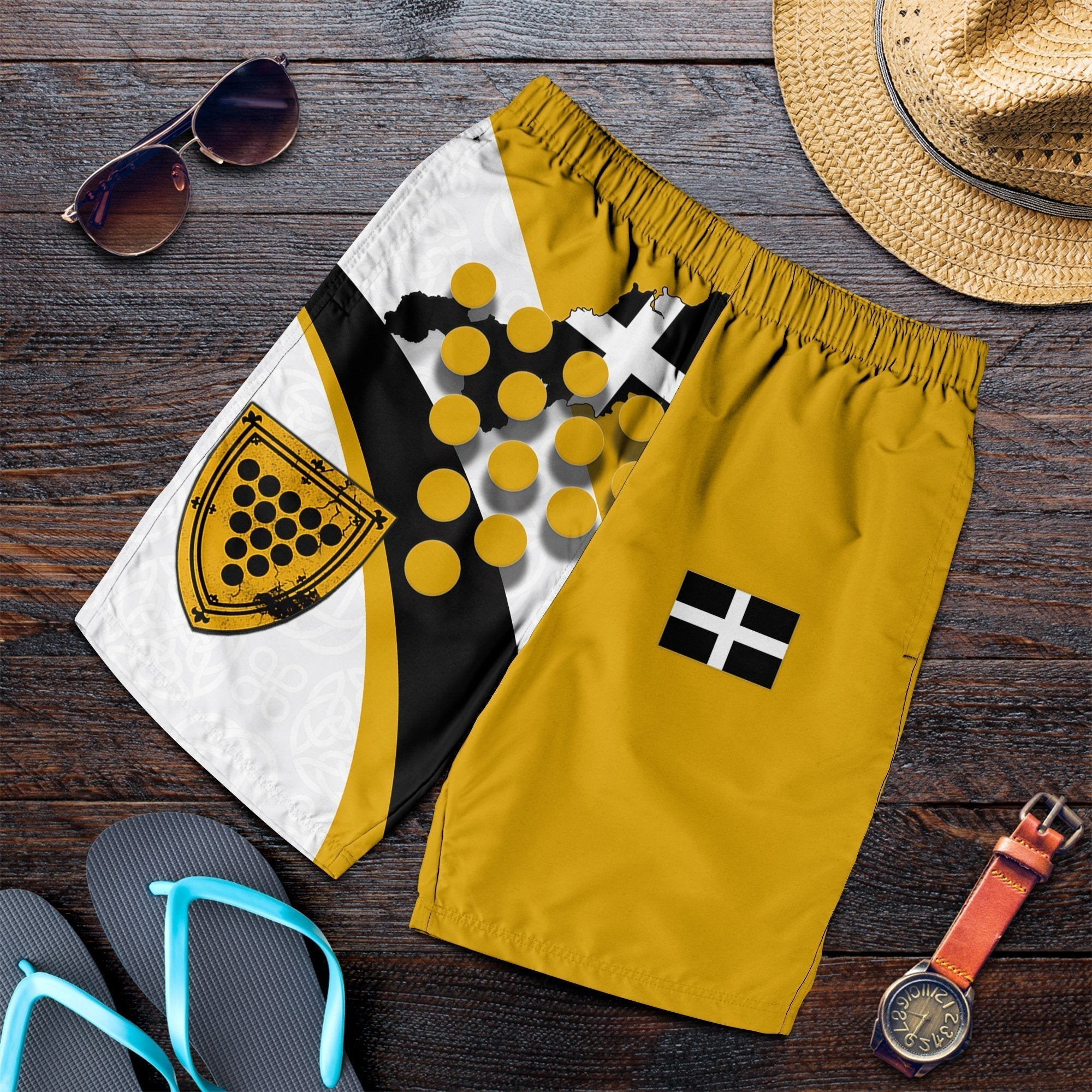 Cornwall Celtic Shorts Men - Cornish Flag With Duke of Cornwall - Vibe Hoodie Shop