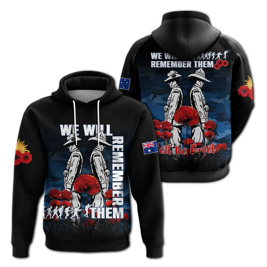 Australia ANZAC 2022 Hoodie Camouflage With Poppy Blue - LT12 - Vibe Hoodie Shop