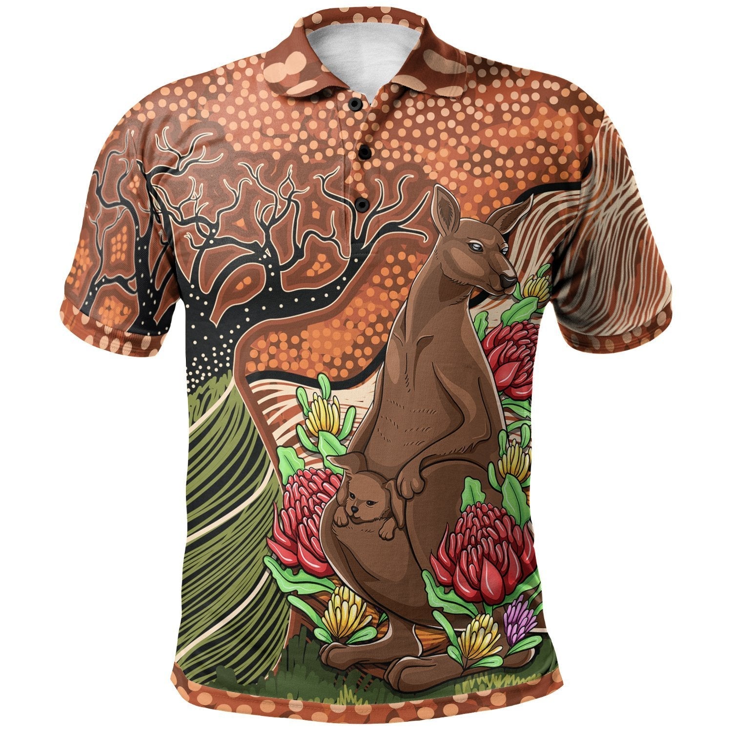 Aussie Aboriginal Polo Shirt Kangaroo With Indigenous Tree - Vibe Hoodie Shop