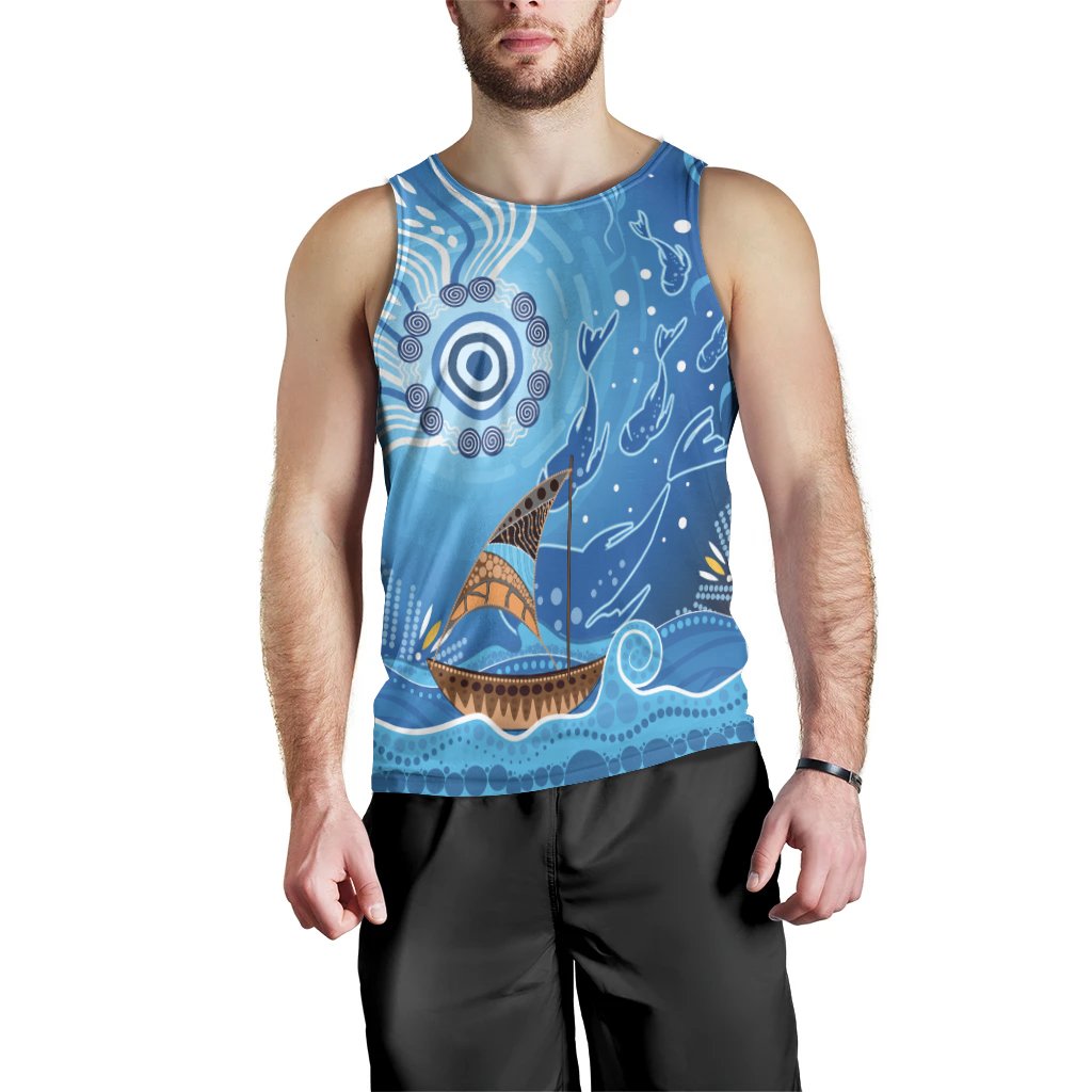 Men Tank Top - Aboriginal View Sea With Fish And Boat - Vibe Hoodie Shop