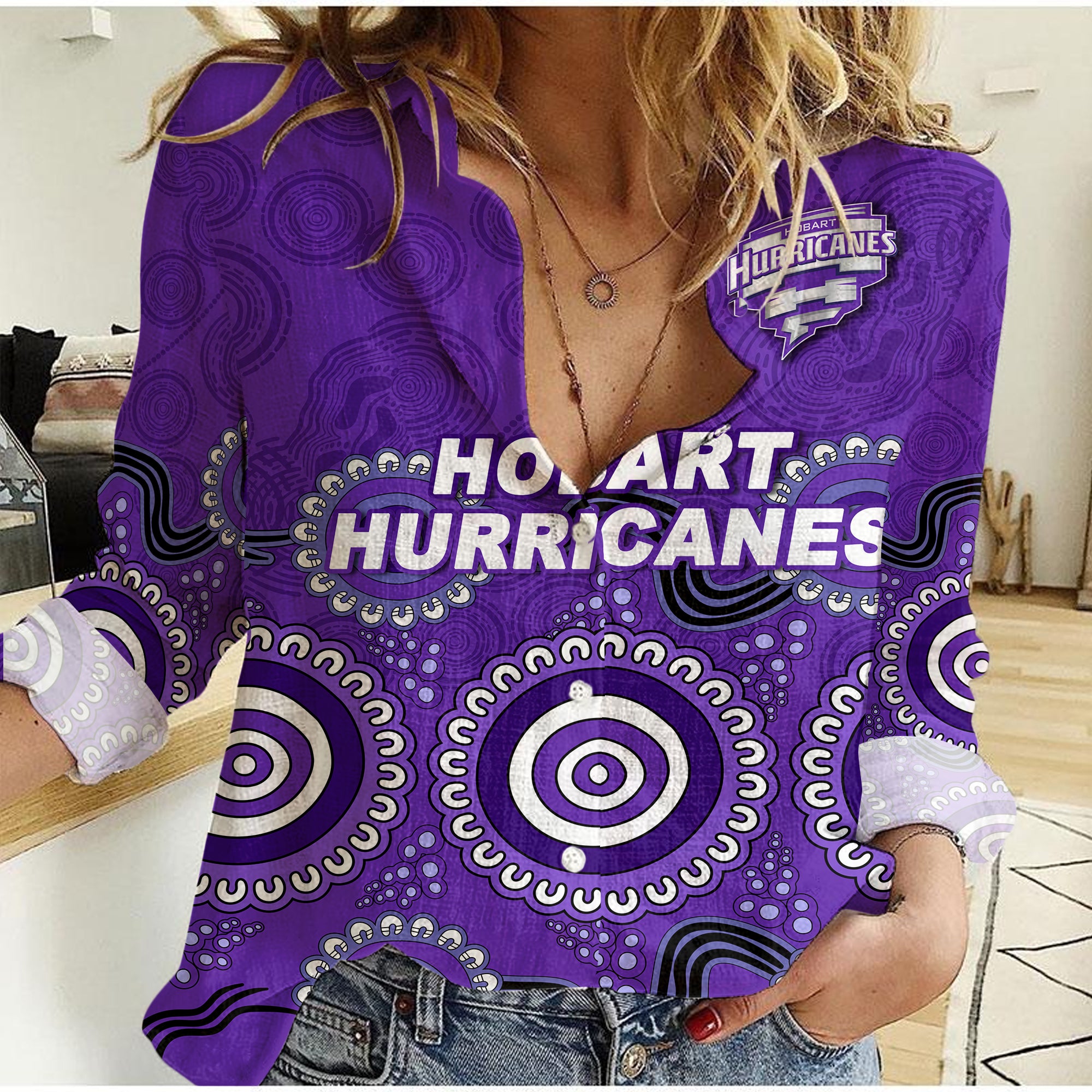 Hobart Hurricanes Aboriginal Cricket 2022 Women Casual Shirt - - Vibe Hoodie Shop