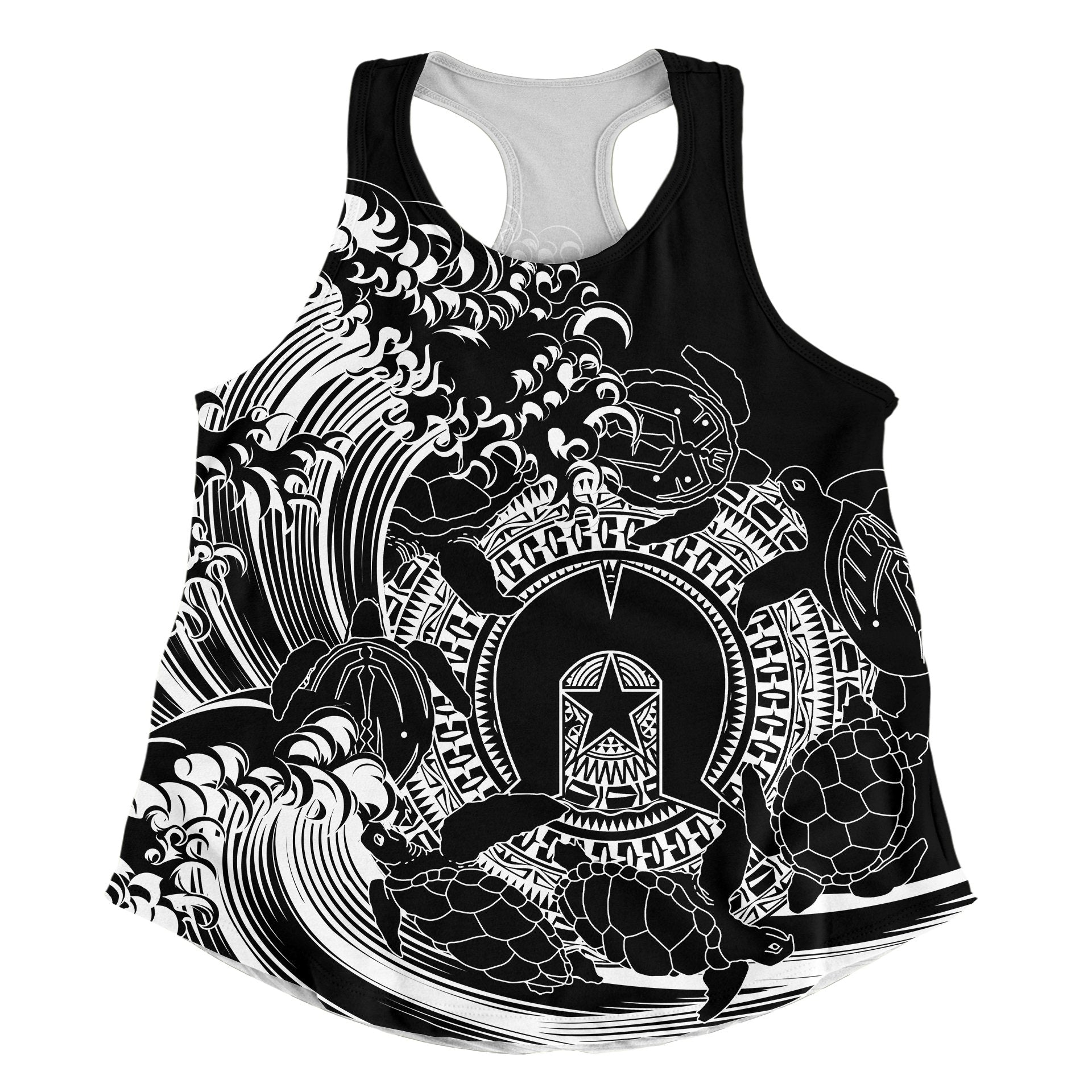 Aboriginal Women's Racerback Tank, Torres Strait Islands in Wave (Black) - Vibe Hoodie Shop