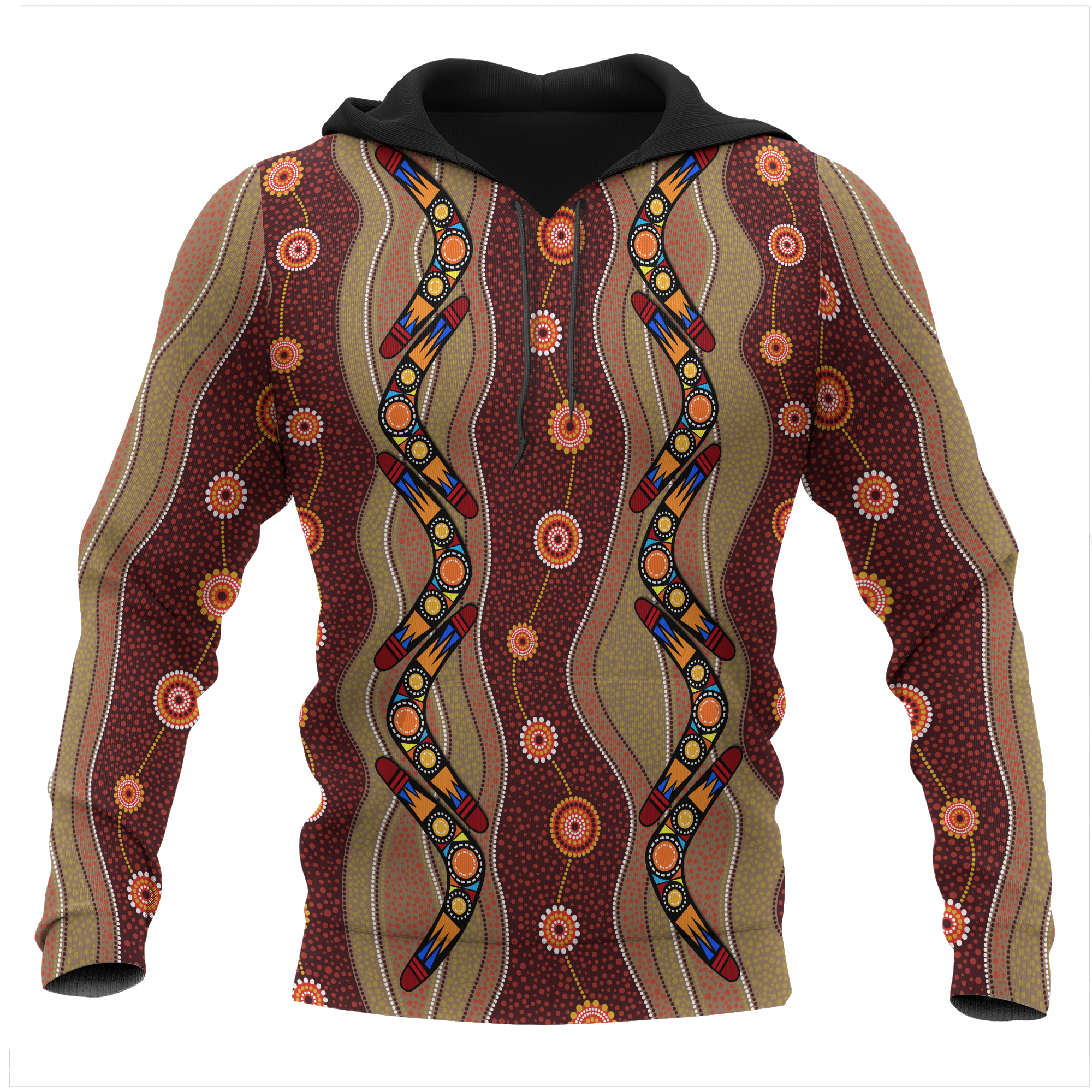 Aboriginal Hoodie, Boomerang Patterns Circle Dot Painting - Vibe Hoodie Shop