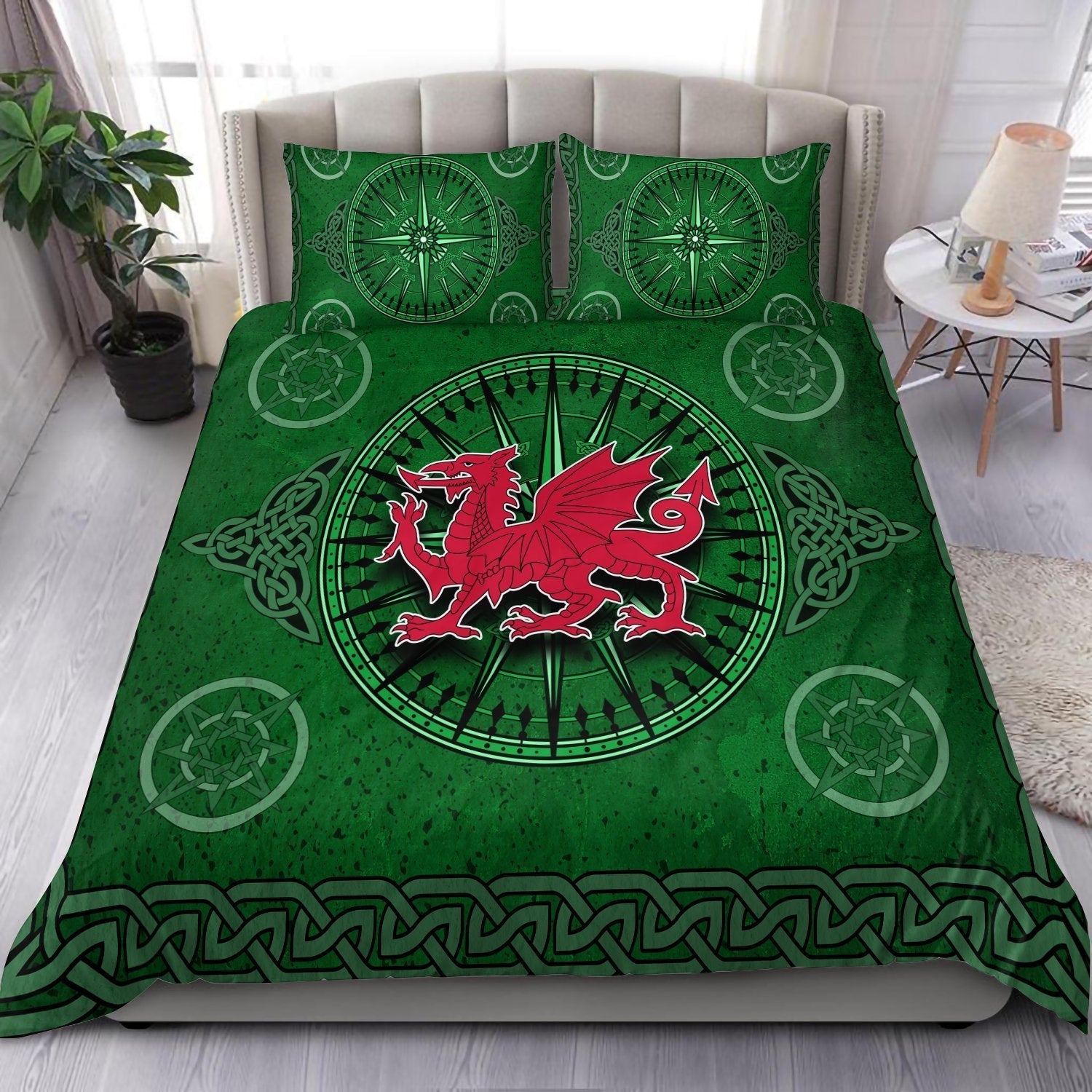Wales Celtic Bedding Set - Celtic Compass With Welsh Dragon - Vibe Hoodie Shop