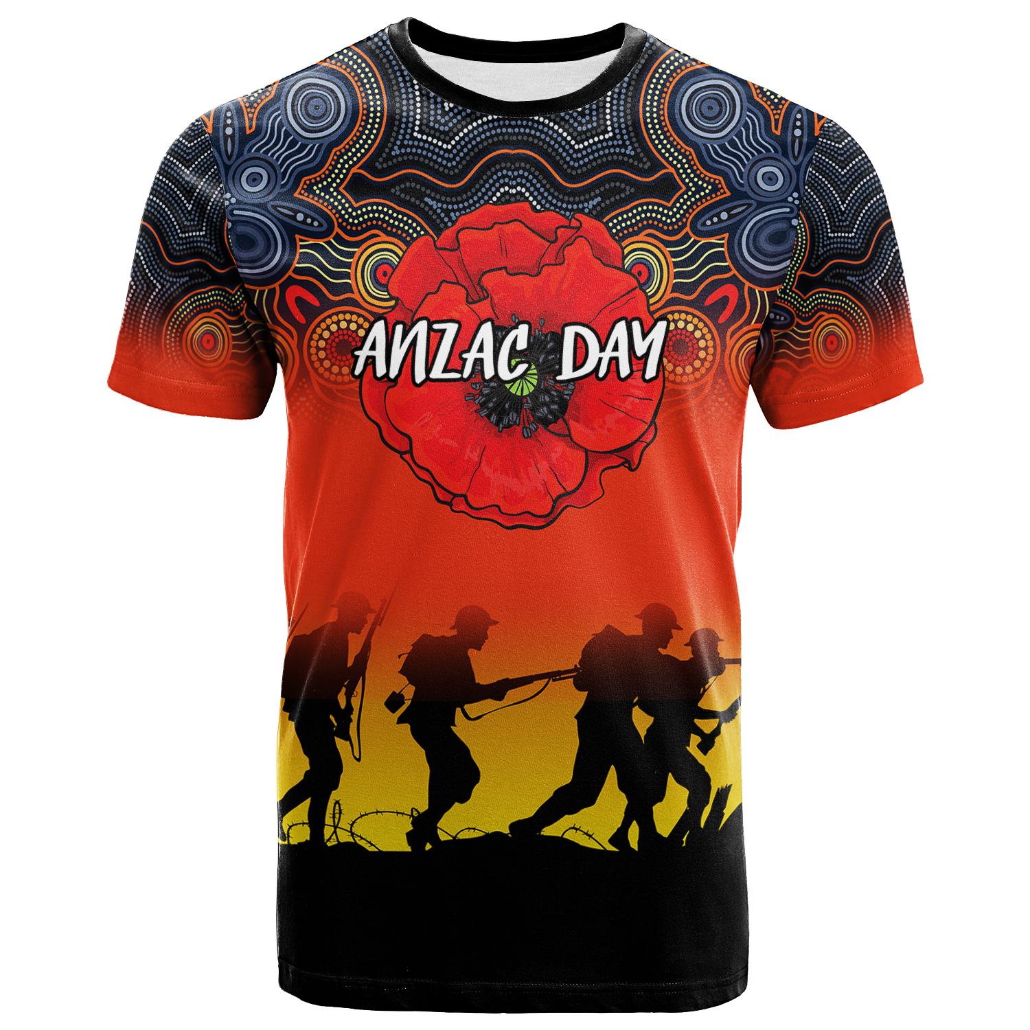 ANZAC Day T shirt - Aboriginal Dot Painting Art - - Vibe Hoodie Shop