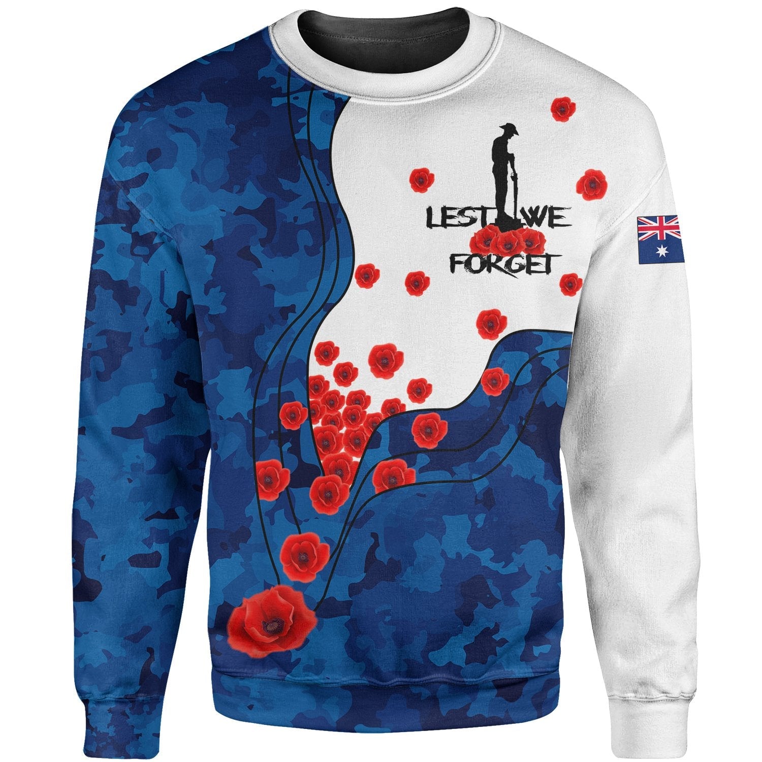 ANZAC Lest We Forget Sweatshirts - Australian Flag Blue - - Vibe Hoodie Shop