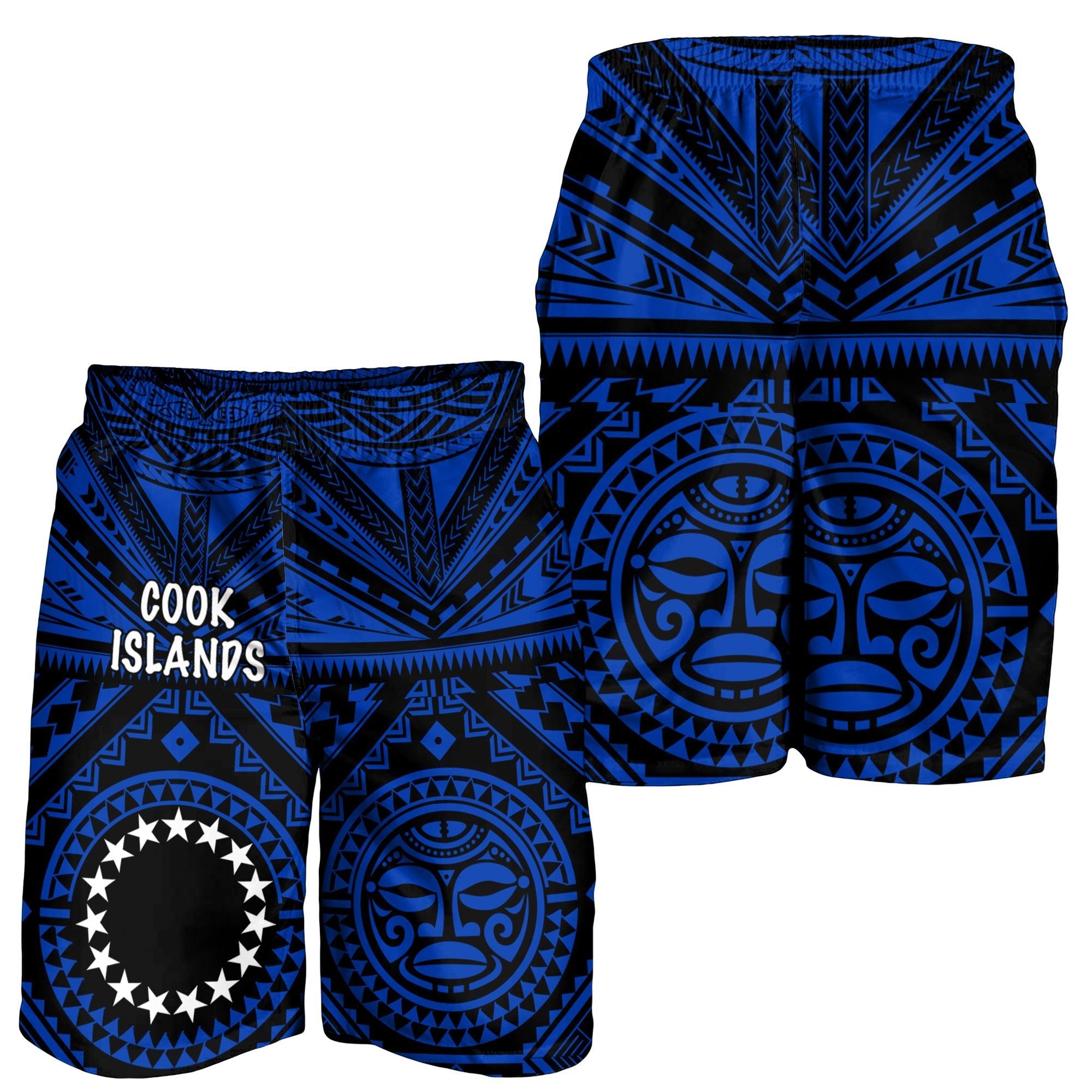 Cook Islands Men's Short - Seal With Polynesian Tattoo Style (Blue) - Vibe Hoodie Shop