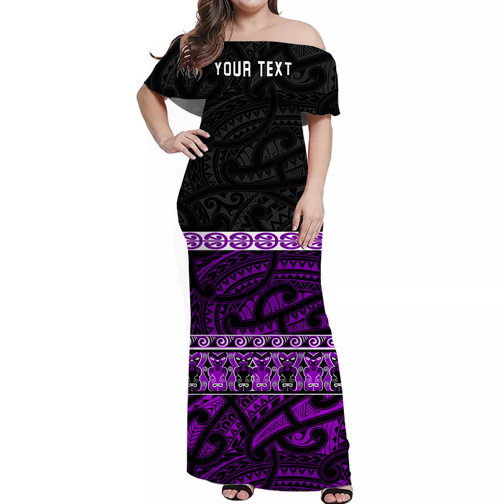 (Custom Personalised) New Zealand Off Shoulder Long Dress Maori Simple Purple - Vibe Hoodie Shop