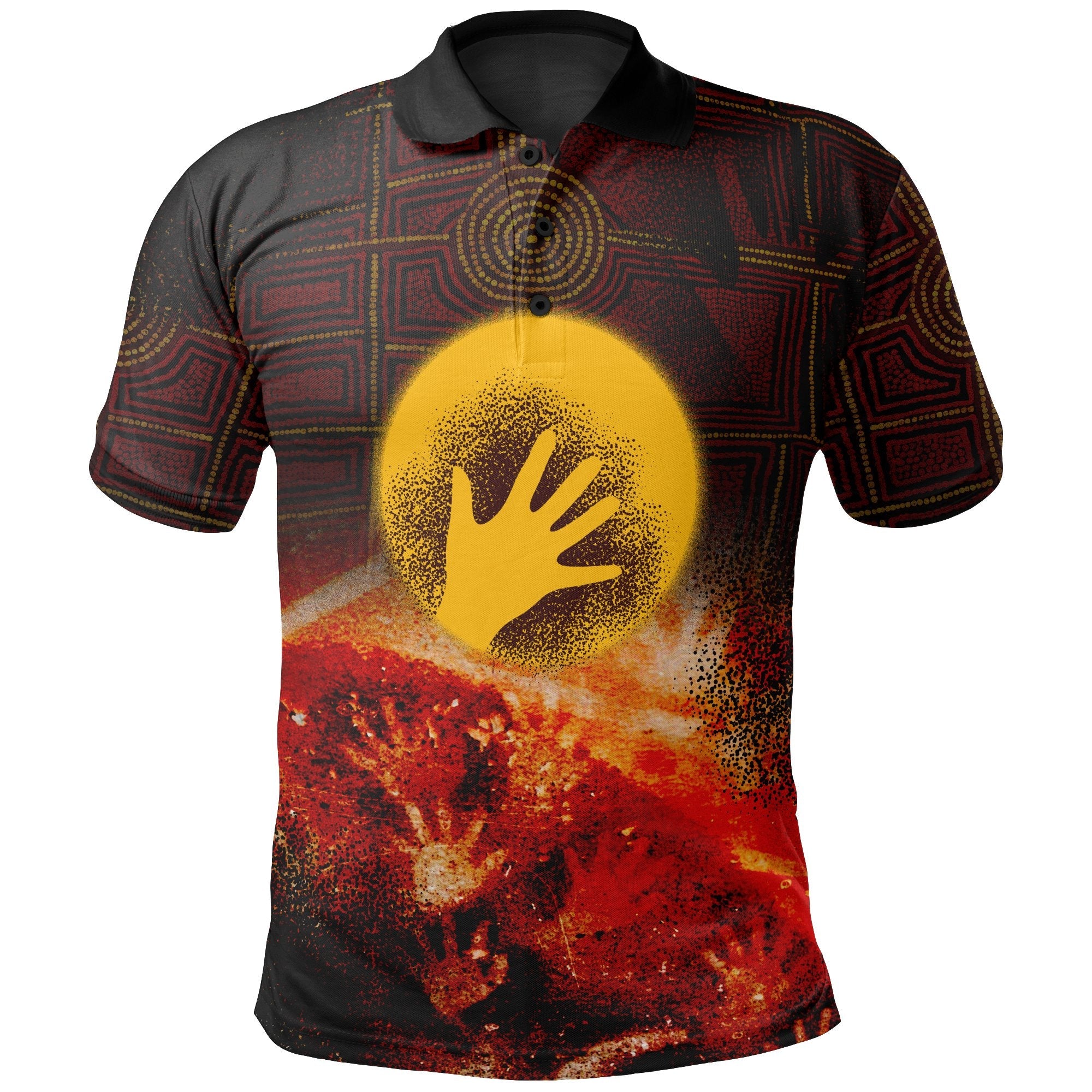 Aboriginal Polo Shirt - Indigenous Flag Hand Art - Vibe Hoodie Shop