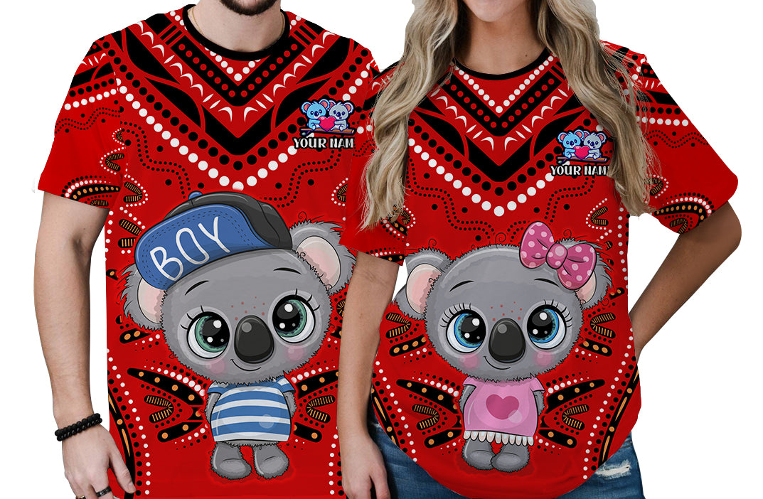 (Custom Personalised) Australia Valentine Cute Koala Couple T Shirt Aboriginal Valentine Red - Vibe Hoodie Shop