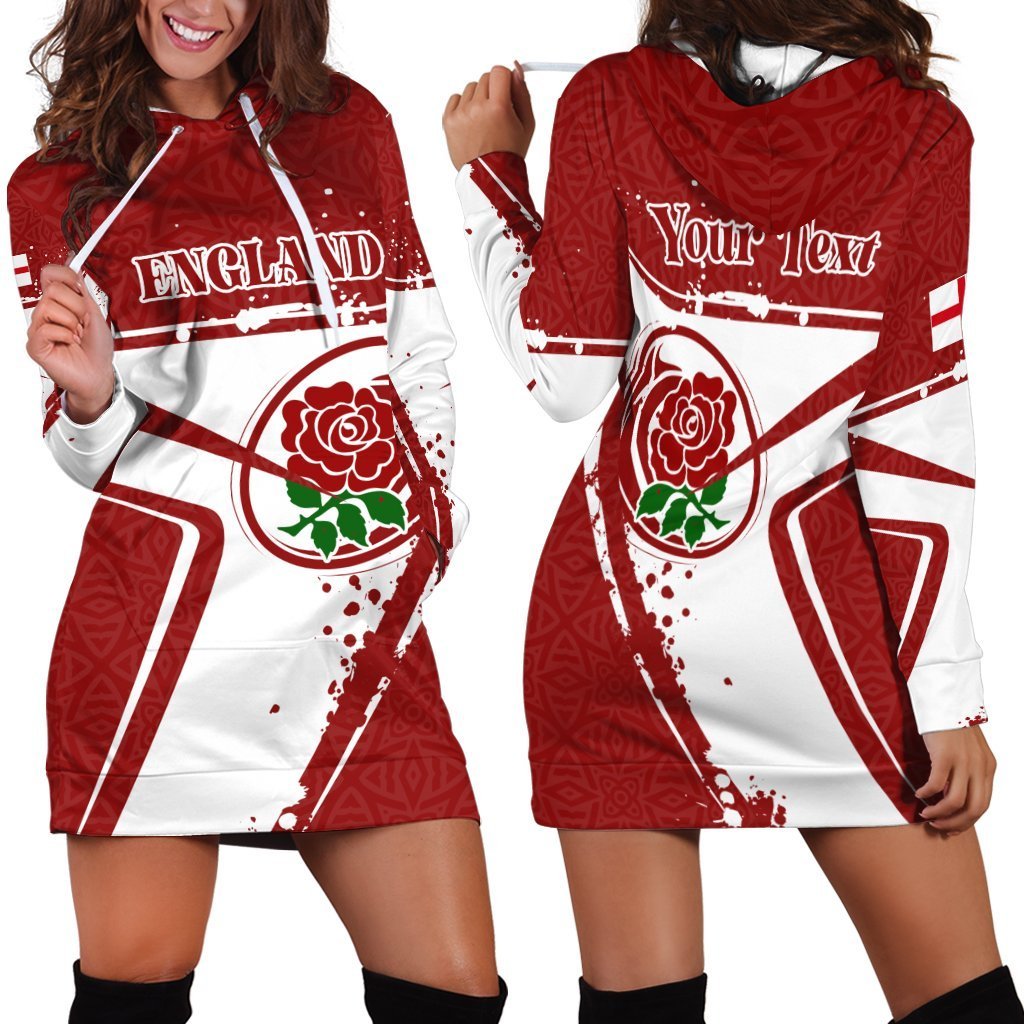 (Custom Text) England Rugby Personalised Hoodie Dress - England Rugby - Vibe Hoodie Shop