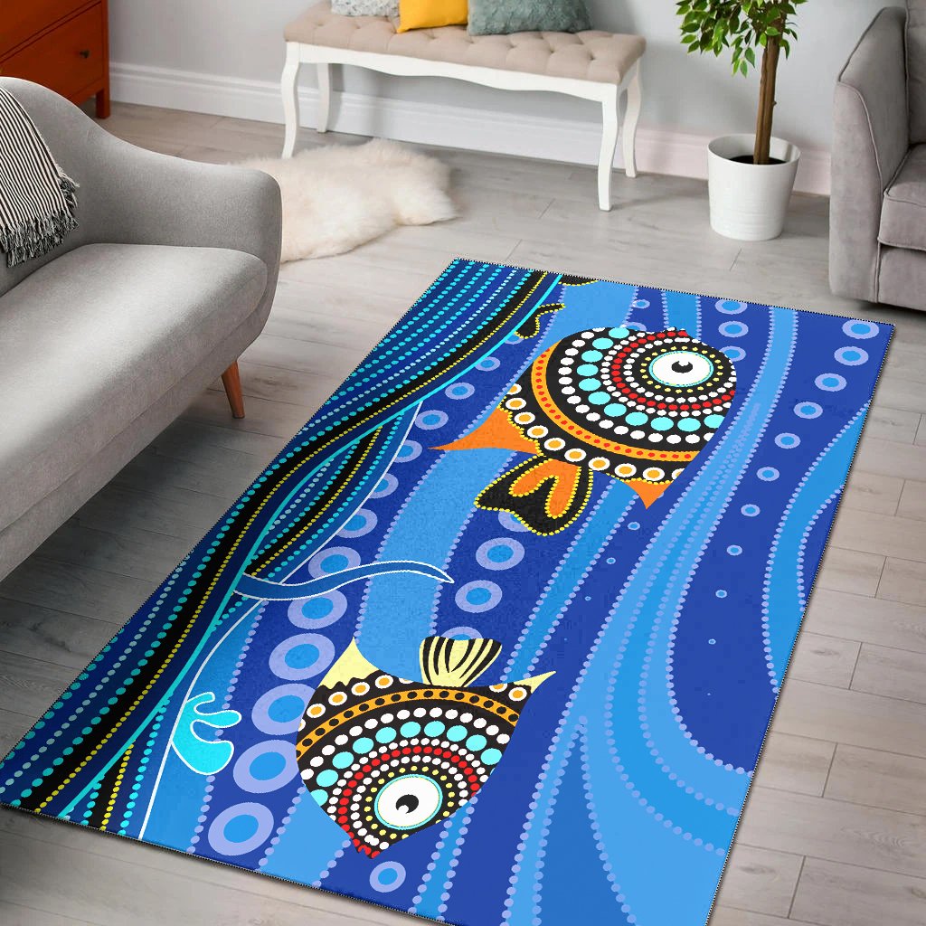 Aboriginal Area Rug - Dreamtime Fish Aboriginal Style - Vibe Hoodie Shop