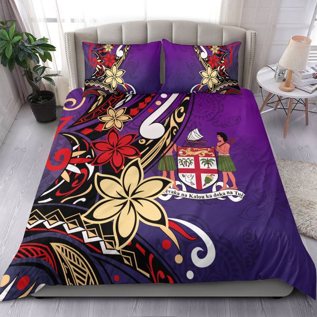 Fiji Bedding Set - Tribal Flower With Special Turtles Purple Color - Vibe Hoodie Shop