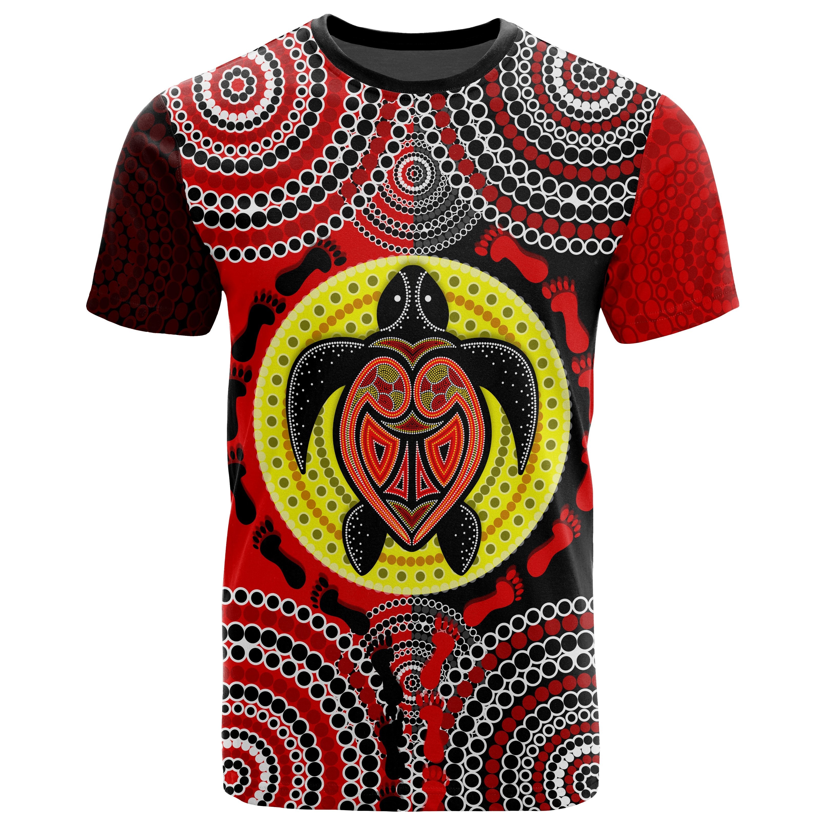 Aboriginal T shirt, Turtle Footprint Circle Dot Painting - Vibe Hoodie Shop