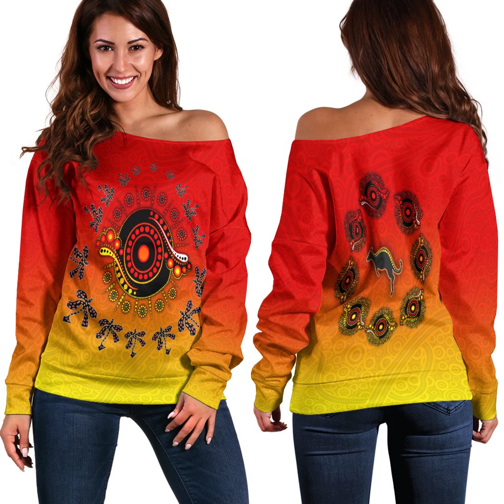 Aboriginal Women's Off Shoulder Sweater - Circle Pattern - Vibe Hoodie Shop