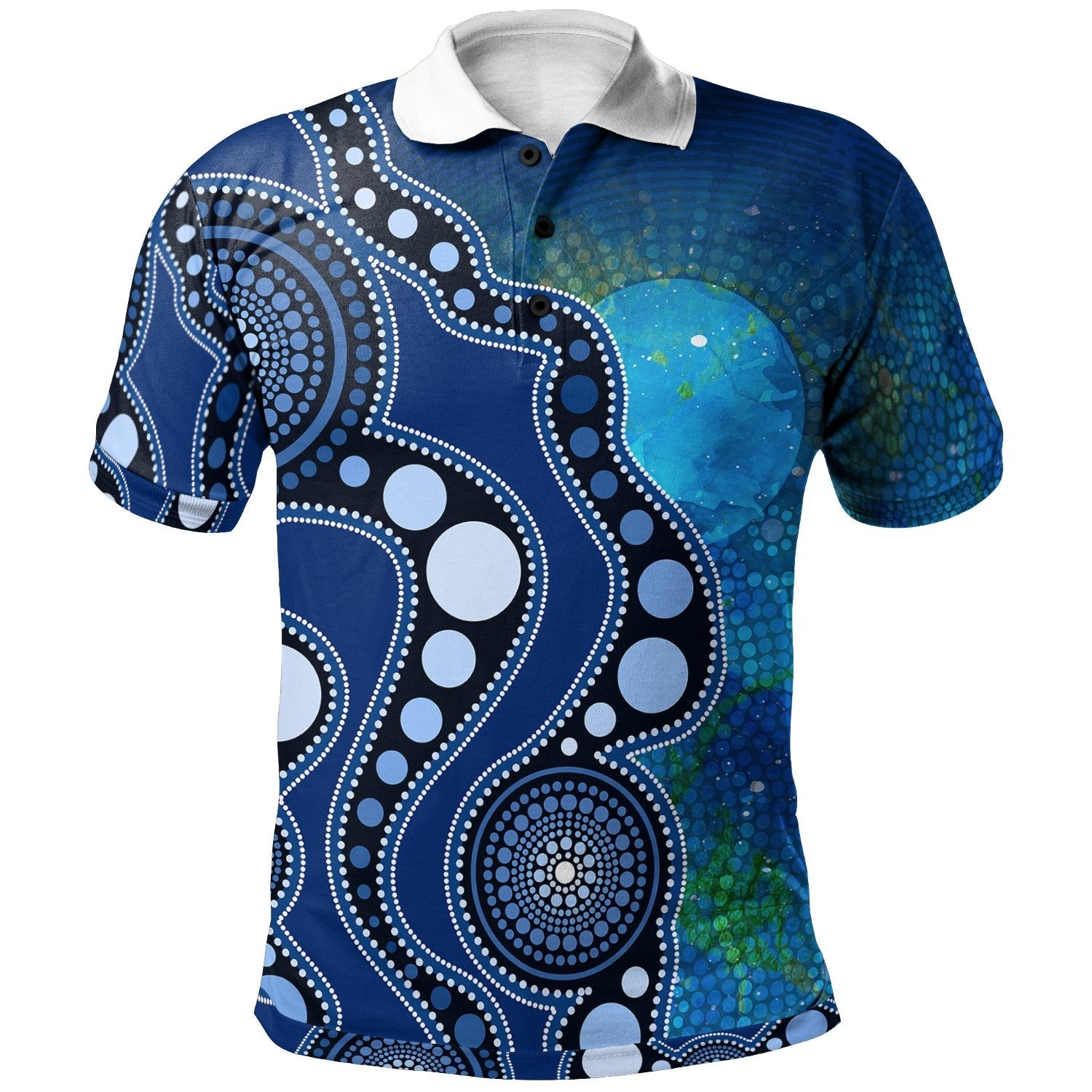 Aboriginal Polo - Australia Indigenous Flag Circle Dot Painting Art (Blue) - Vibe Hoodie Shop