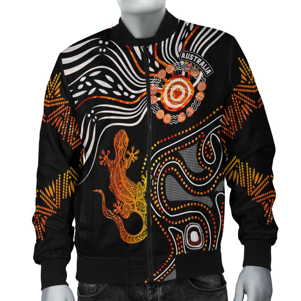 Aboriginal Men's Bomber Jacket - Lizard Sunshine - Vibe Hoodie Shop