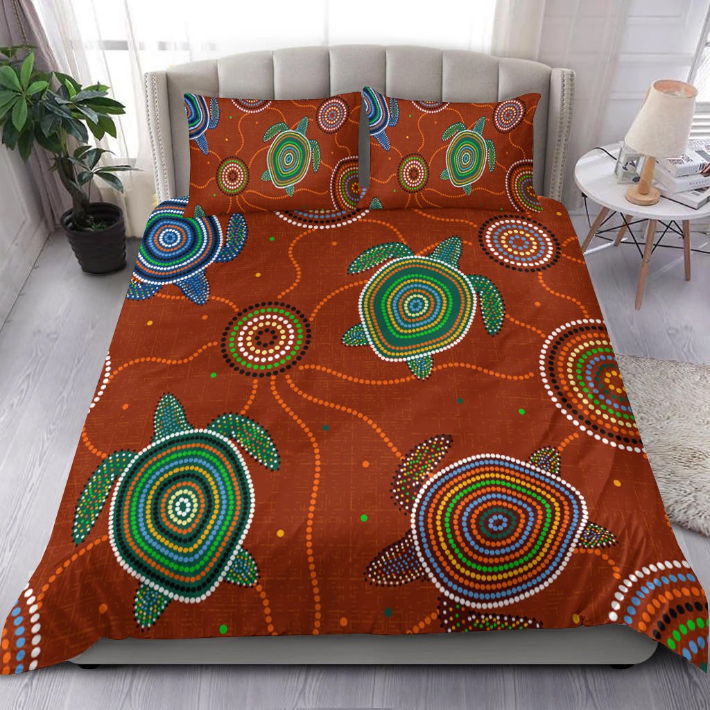 Aboriginal Bedding Set - Aussie Turtle with Aboriginal Style - Vibe Hoodie Shop