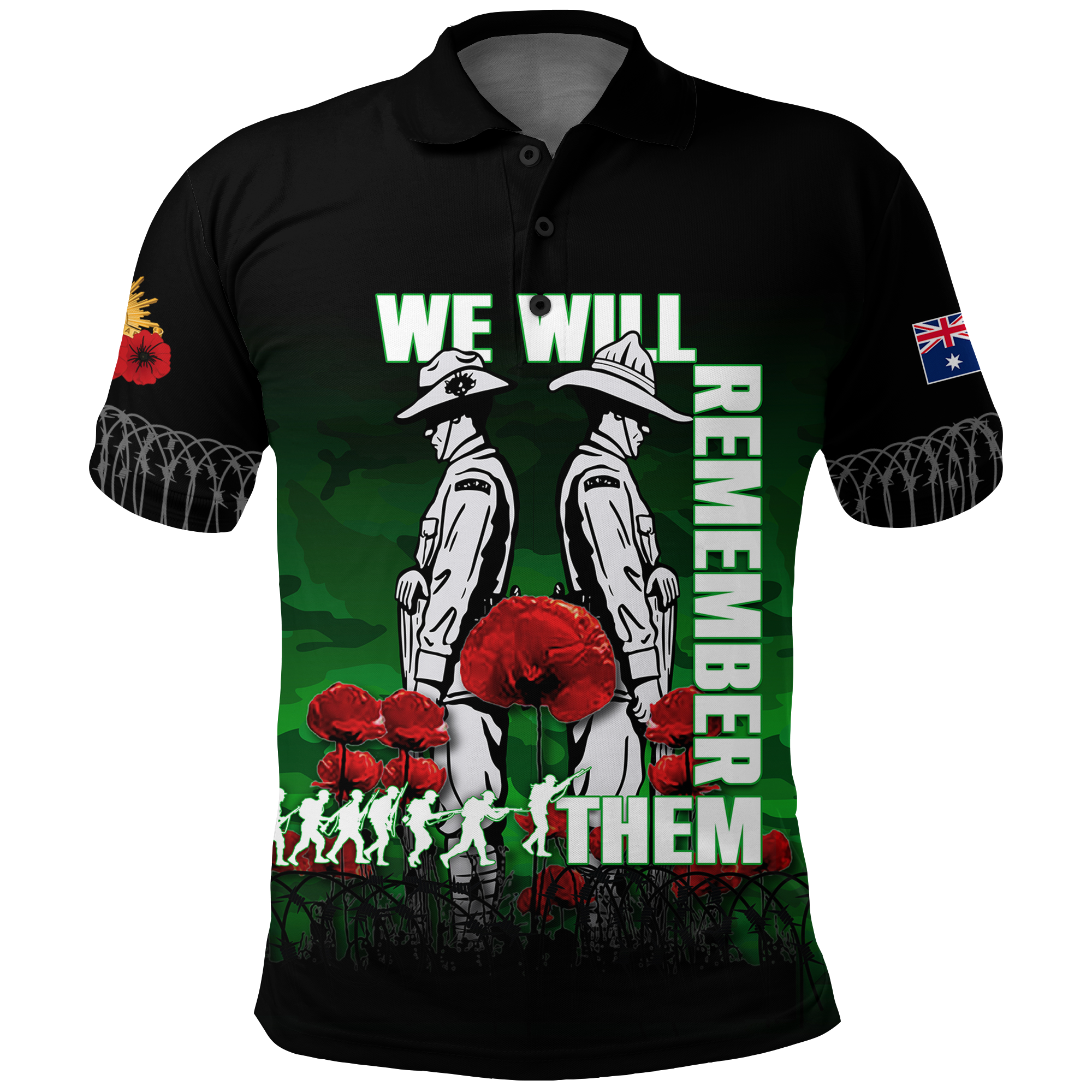 Australia ANZAC 2022 Polo Shirt Camouflage With Poppy Green - - Vibe Hoodie Shop