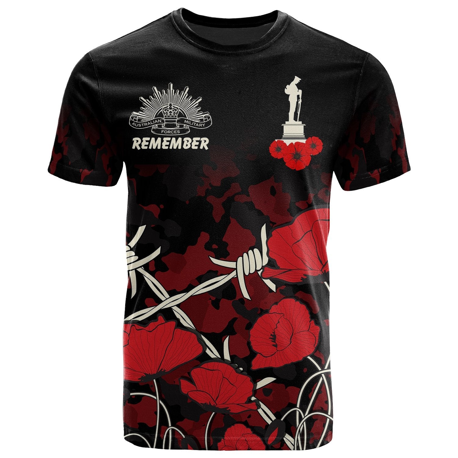 ANZAC T shirt - ANZAC with Remembrance Poppy Flower Ver2 - Vibe Hoodie Shop