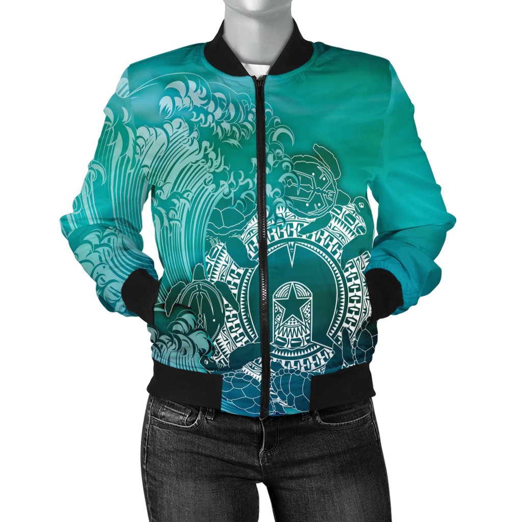 Aboriginal Women's Bomber Jacket, Torres Strait Islands in Wave - Vibe Hoodie Shop